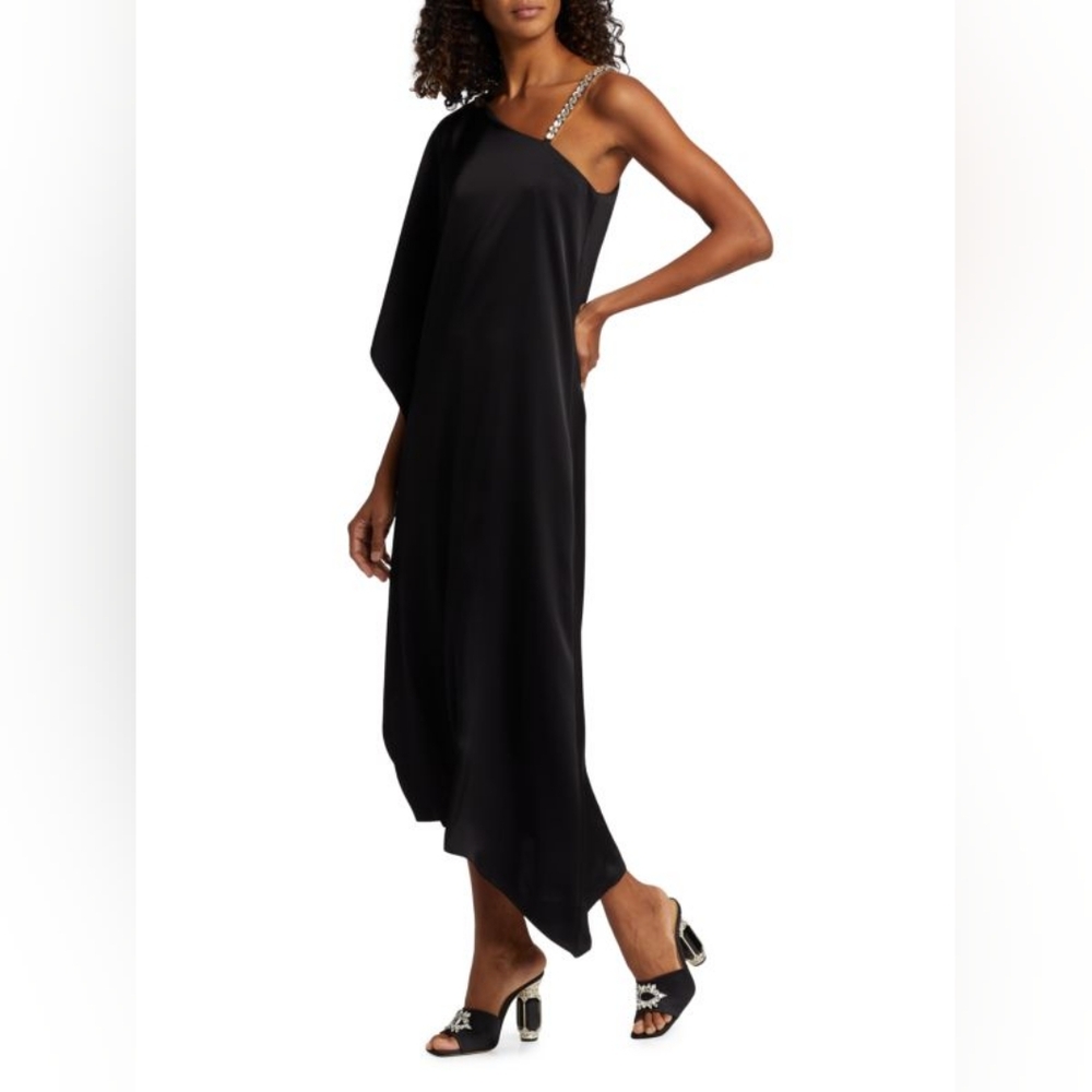$695 Alice+Olivia Tae Crystal Strap Assymetrical Maxi Dress Size 12